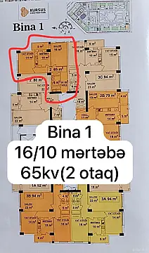 Satılır 2 otaqlı mənzil 65 m²