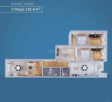 Satılır 3 otaqlı mənzil 137 m²