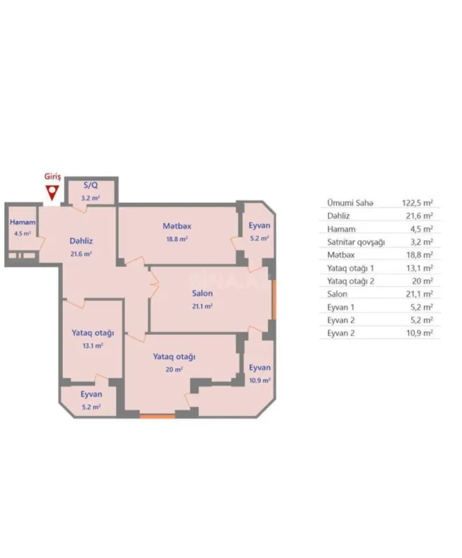 Satılır 3 otaqlı mənzil 122.5 m²