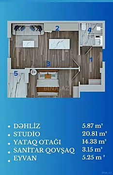 Satılır 2 otaqlı mənzil 49 m²