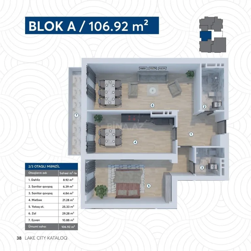 Satılır 2 otaqlı mənzil 110 m²