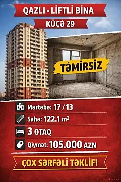 Satılır 3 otaqlı mənzil 122 m² — Xırdalan, Abşeron 3 otaq 122.00 m²