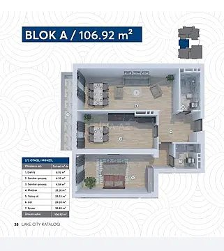 Satılır 2 otaqlı mənzil 107 m²