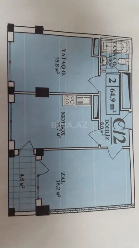 Satılır 2 otaqlı mənzil 65 m²