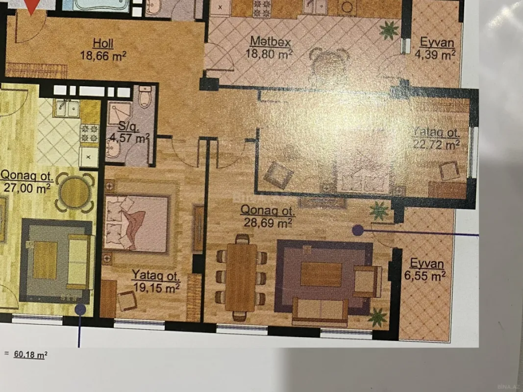 Satılır 3 otaqlı mənzil 128.6 m²