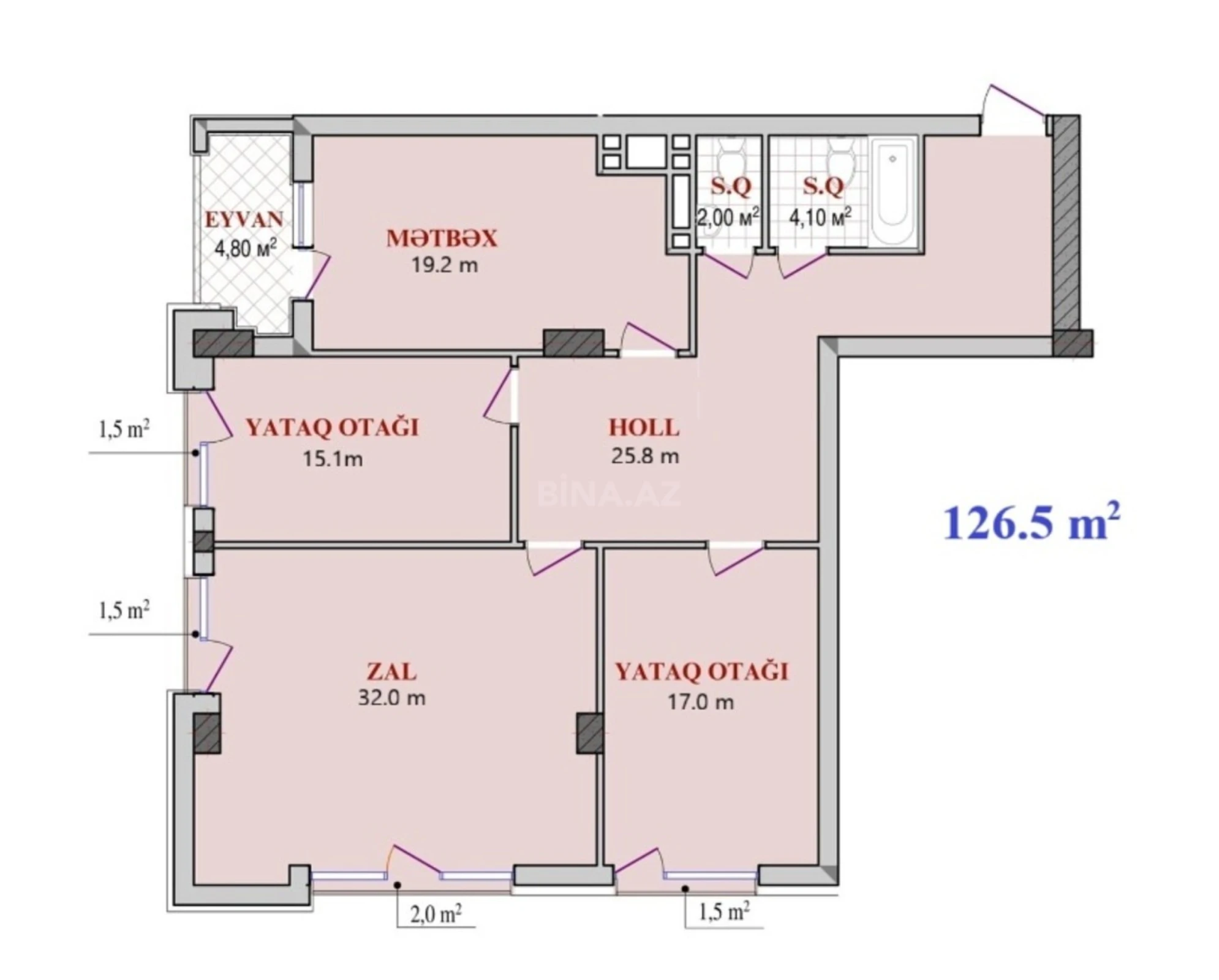Satılır 3 otaqlı mənzil 126.5 m²