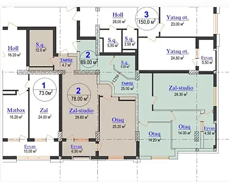 Satılır 2 otaqlı mənzil 78.7 m²
