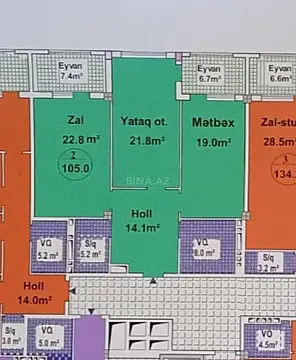 Satılır 2 otaqlı mənzil 105 m²