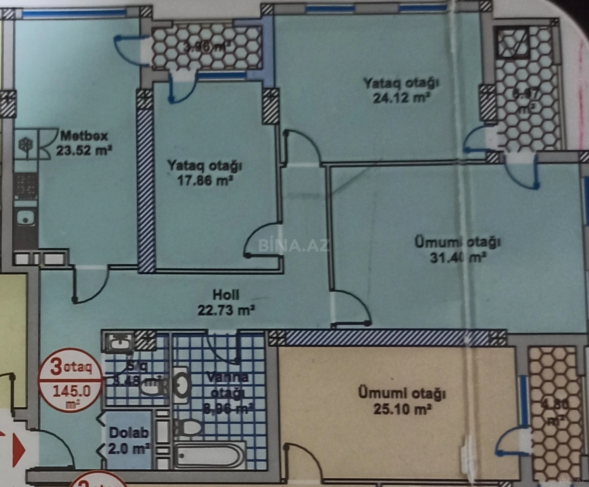 Satılır 3 otaqlı mənzil 145 m²