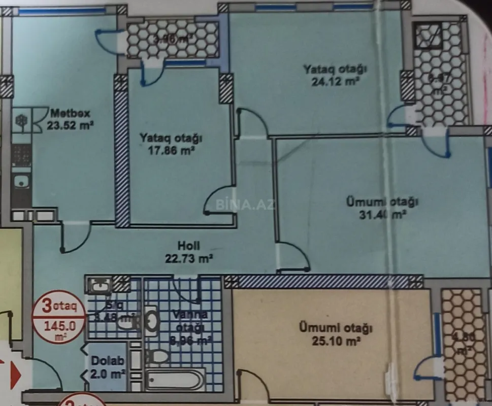 Satılır 3 otaqlı mənzil 145 m²