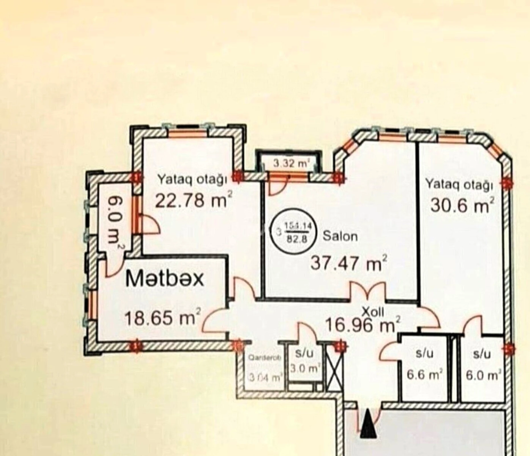 Satılır 3 otaqlı mənzil 155 m²