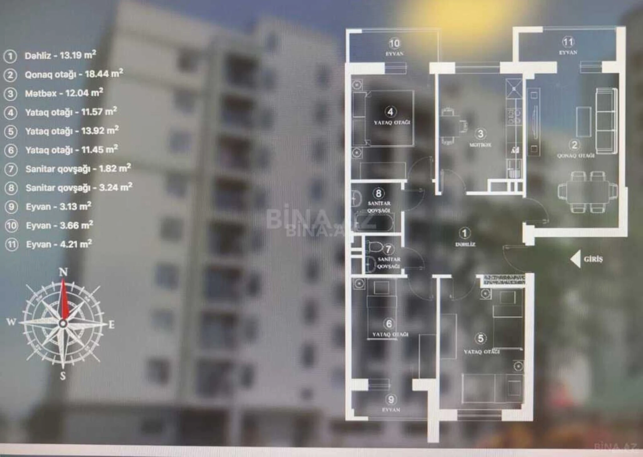 Satılır 4 otaqlı mənzil 110 m²