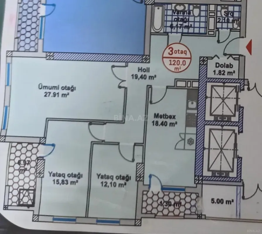 Satılır 3 otaqlı mənzil 120 m²