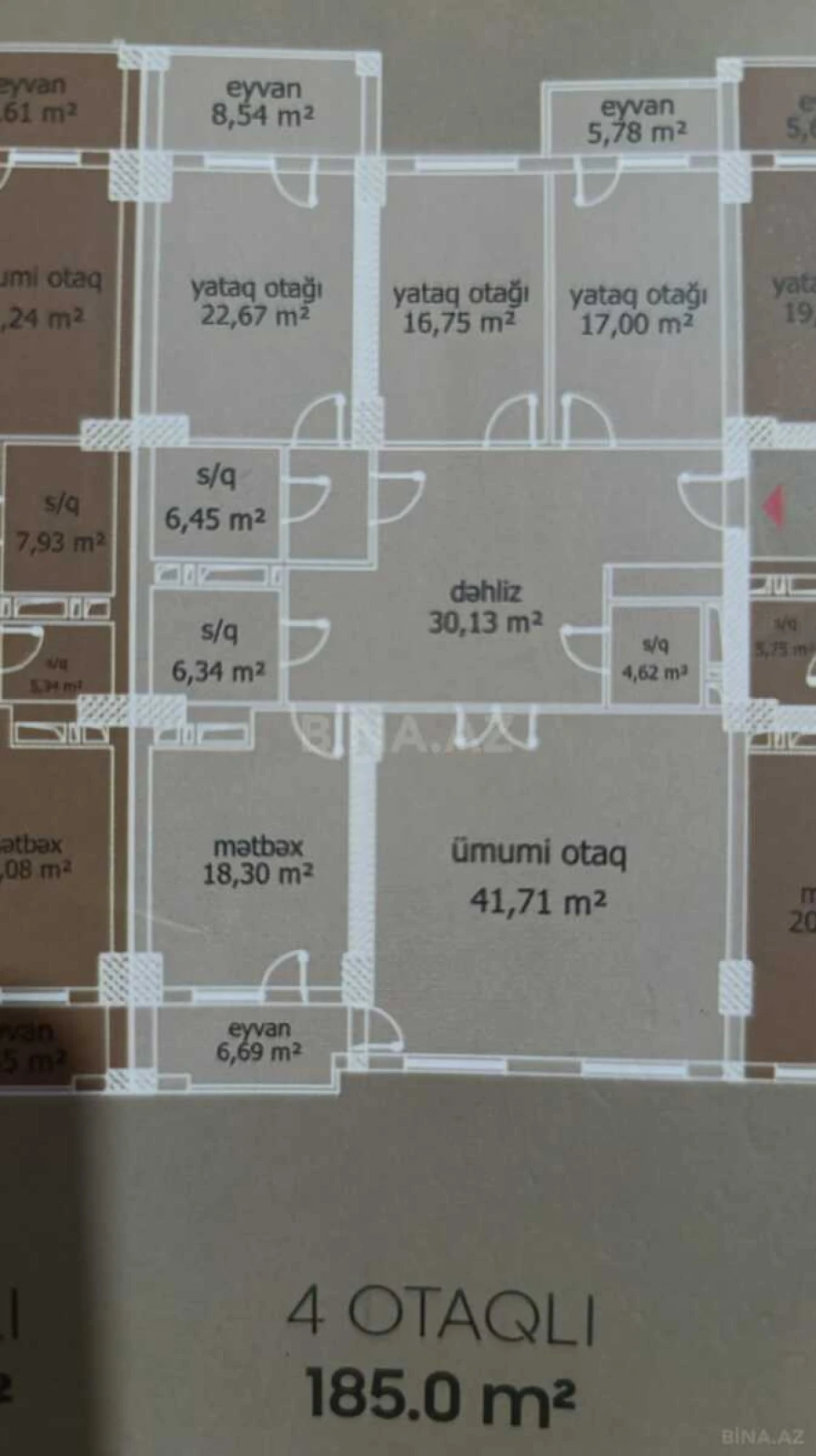 Satılır 4 otaqlı mənzil 185 m²