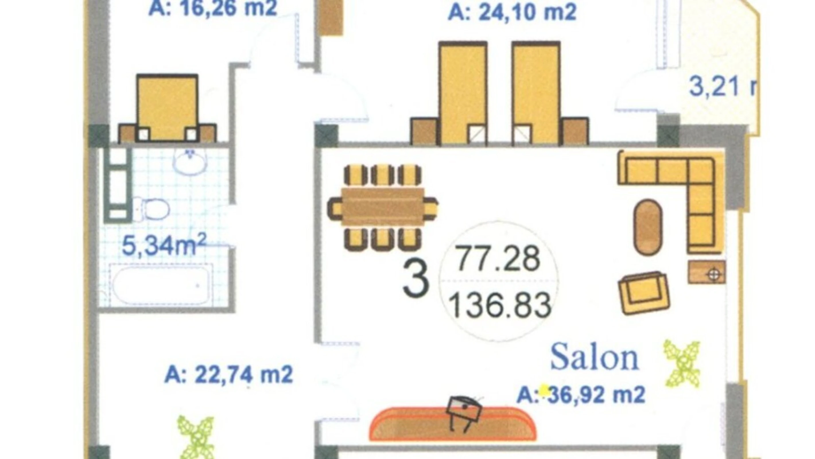 Satılır 3 otaqlı mənzil 137 m²