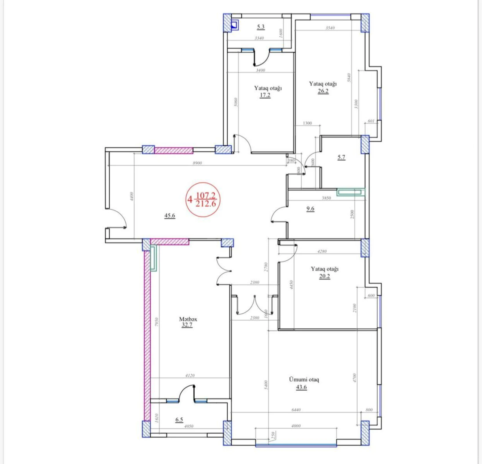 Satılır 4 otaqlı mənzil 212 m²