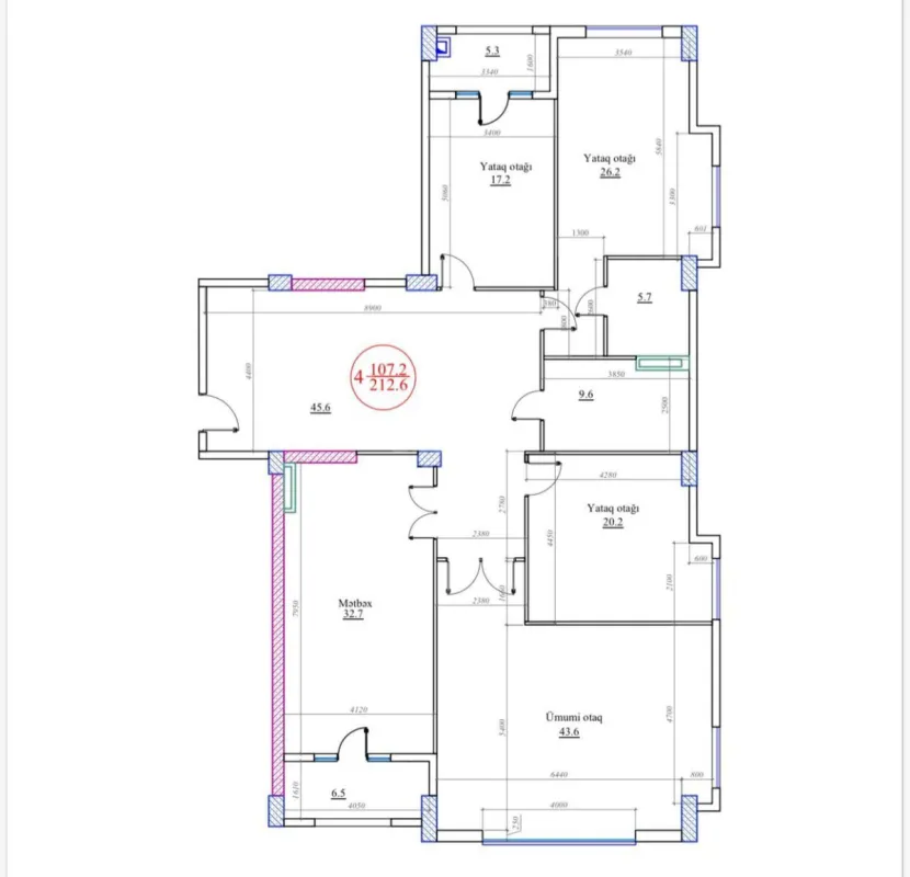 Satılır 4 otaqlı mənzil 212 m²