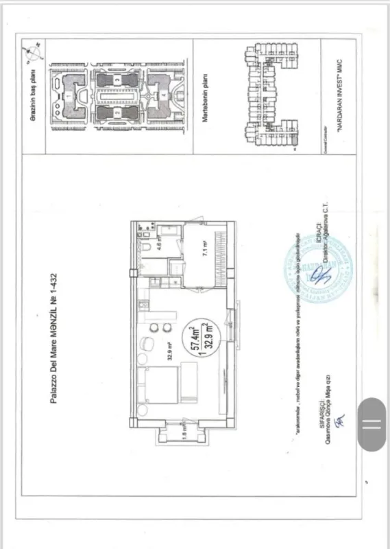 Satılır 1 otaqlı mənzil 57.4 m²
