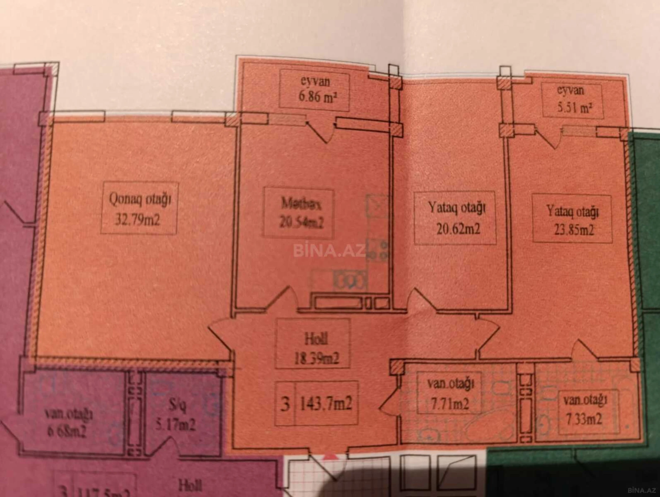 Satılır 3 otaqlı mənzil 143.7 m²
