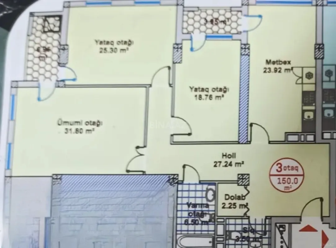 Satılır 3 otaqlı mənzil 150 m²