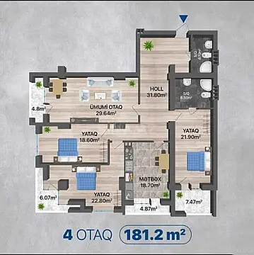 Satılır 4 otaqlı mənzil 181.2 m²