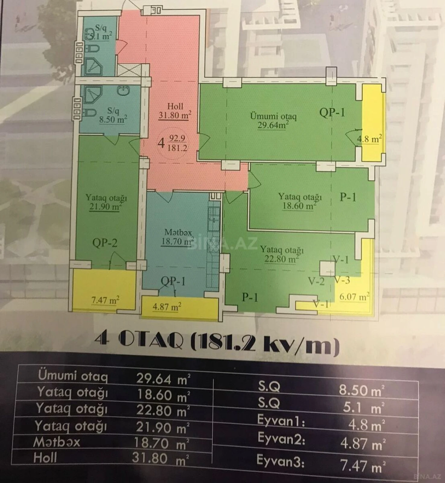 Satılır 4 otaqlı mənzil 181.2 m²