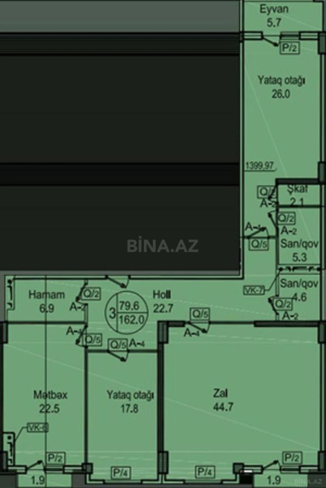 Satılır 3 otaqlı mənzil 162 m²