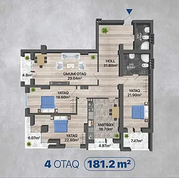 Satılır 4 otaqlı mənzil 185 m²