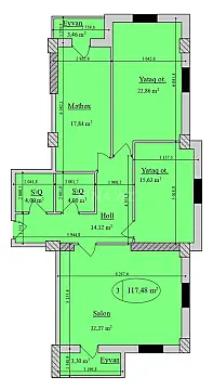 Satılır 3 otaqlı mənzil 117 m²