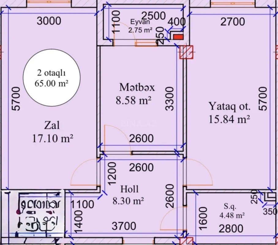 Satılır 2 otaqlı mənzil 65 m²