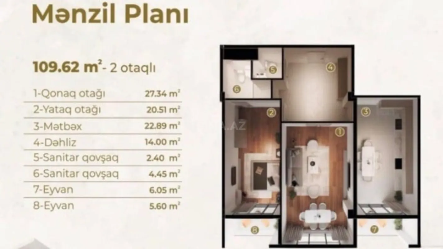 Satılır 3 otaqlı mənzil 110 m²