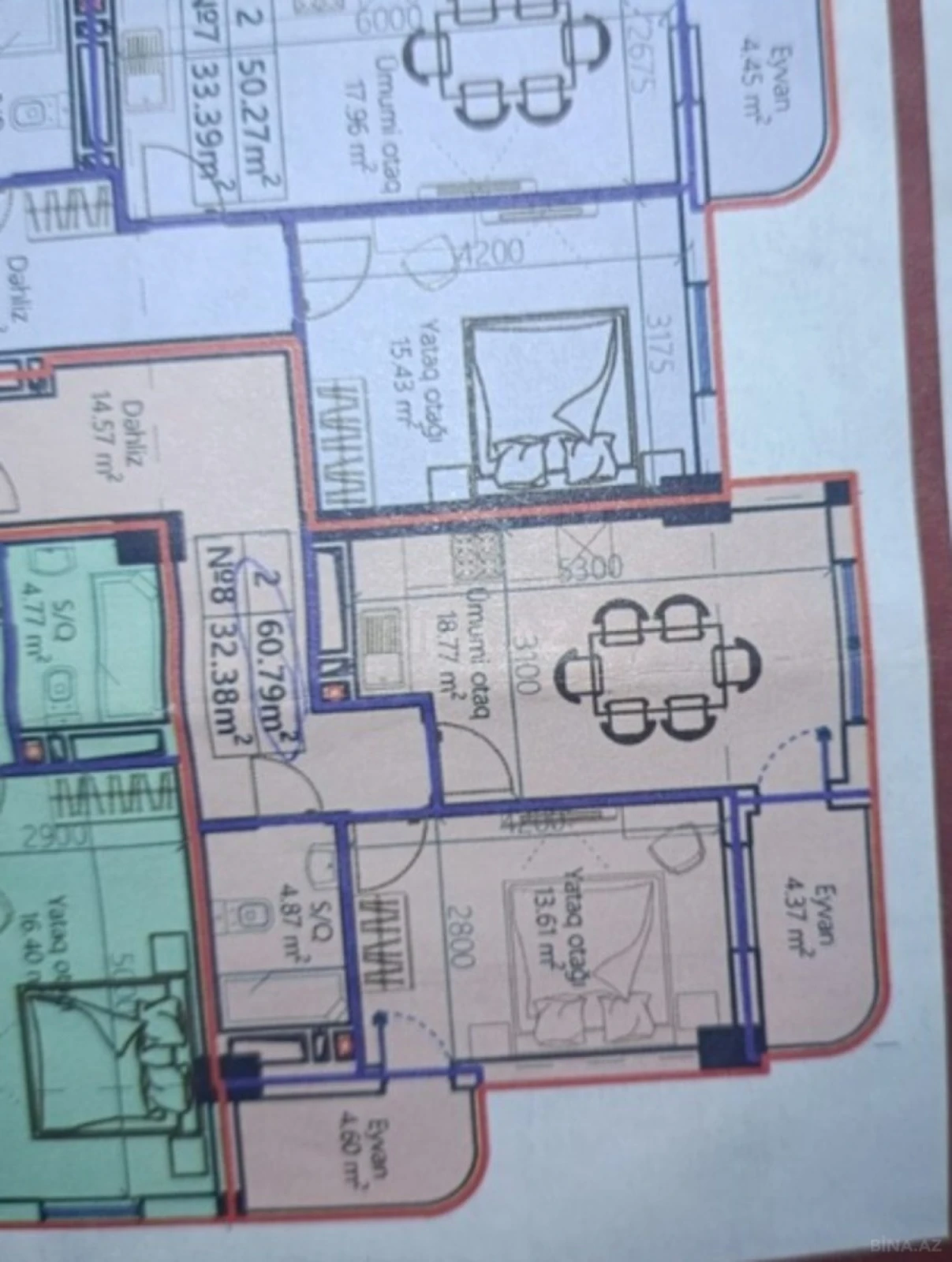 Satılır 2 otaqlı mənzil 60.7 m²