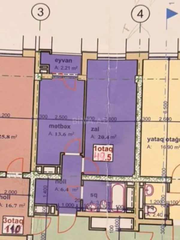Satılır 1 otaqlı mənzil 50 m²