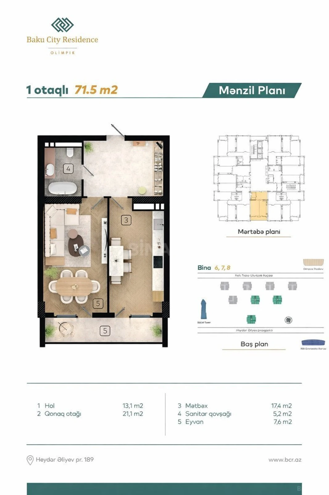 Satılır 2 otaqlı mənzil 73 m²