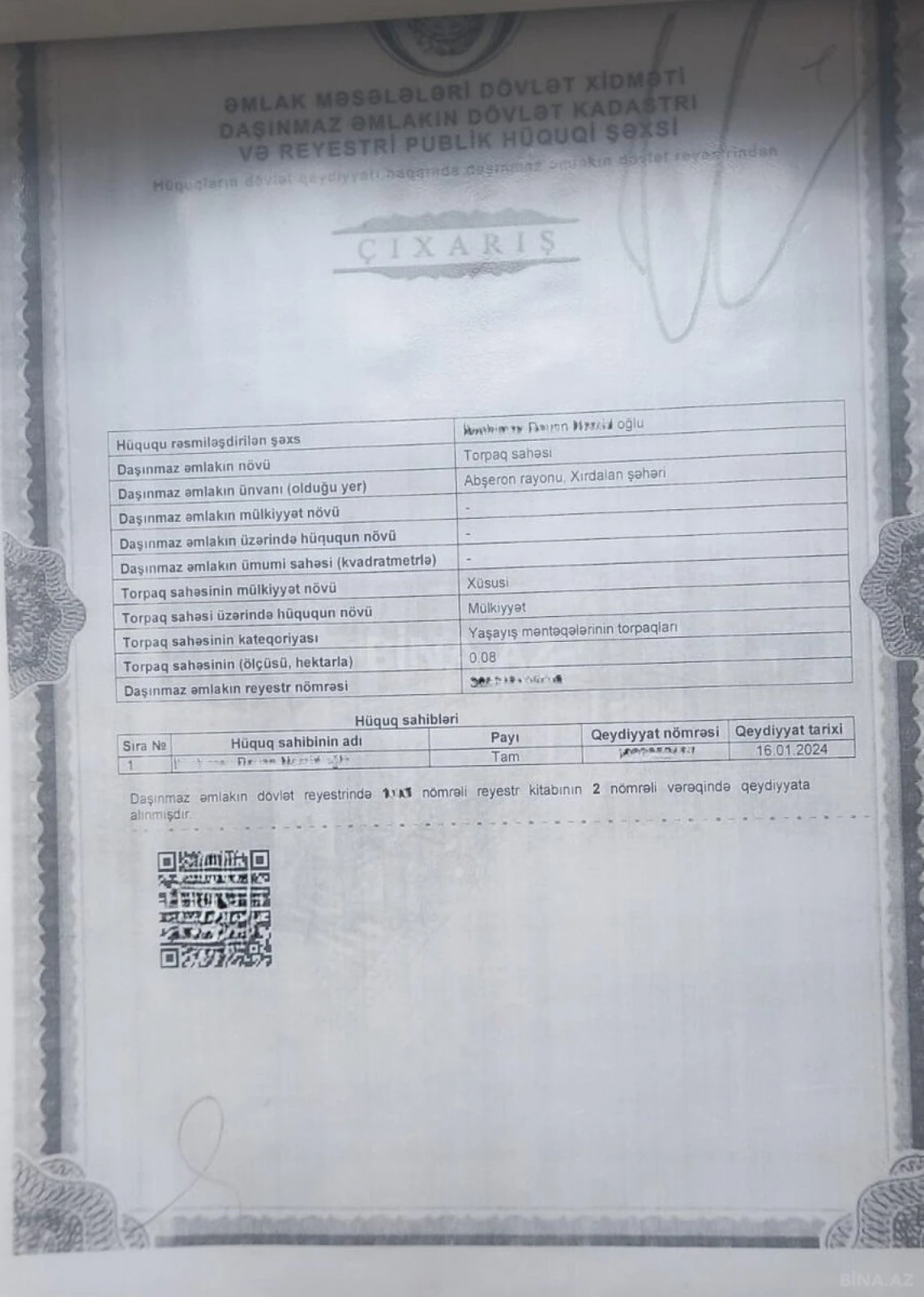 Satılır torpaq sahəsi 8 m²