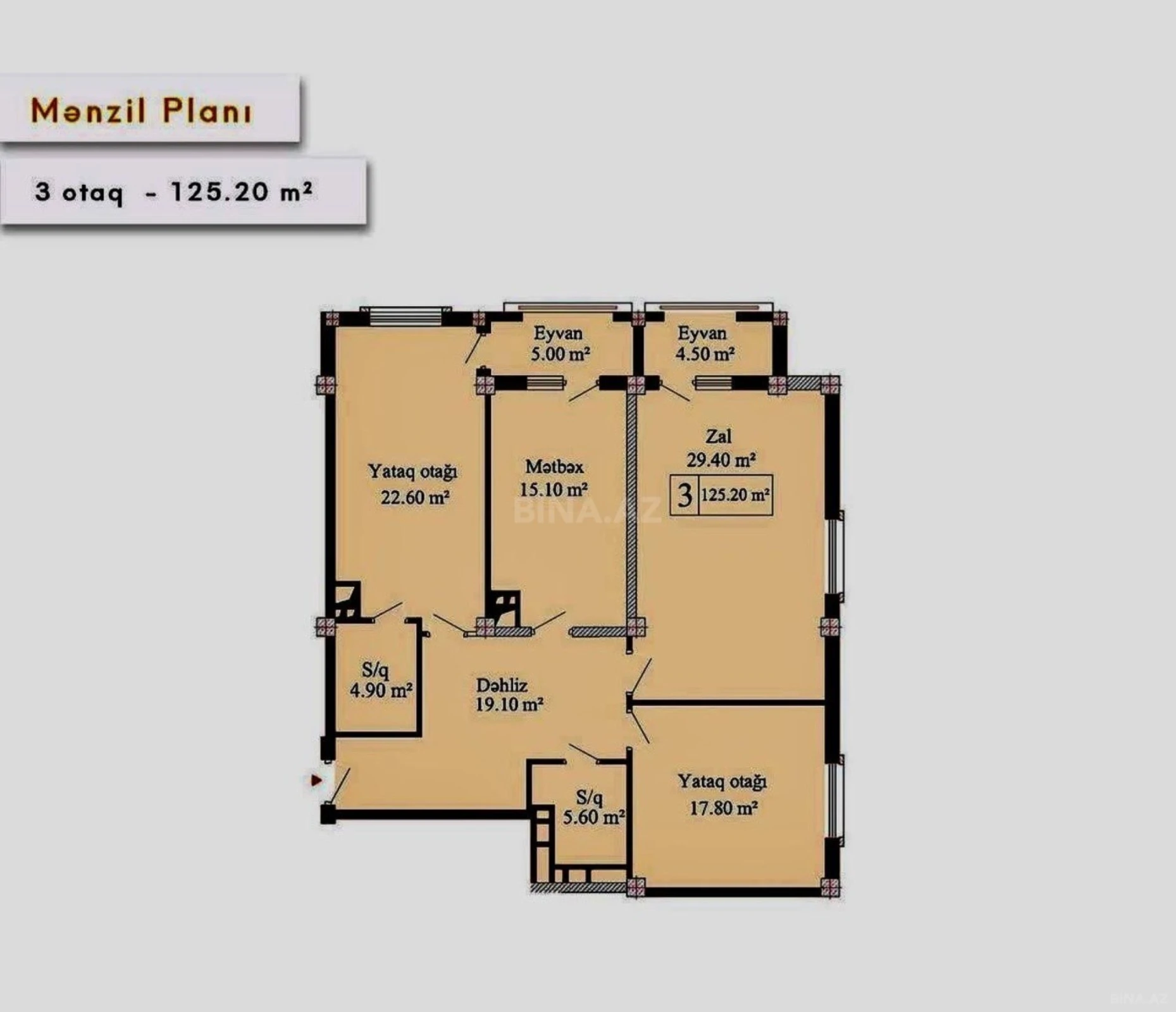 Satılır 3 otaqlı mənzil 126 m²