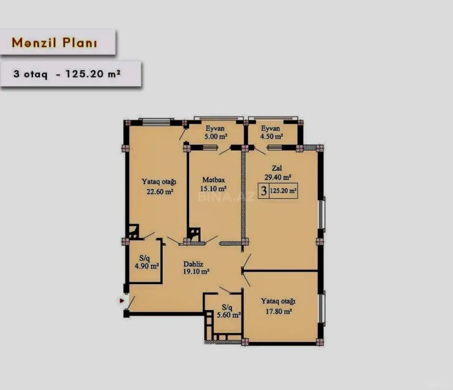 Satılır 3 otaqlı mənzil 126 m²