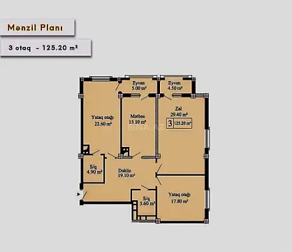 Satılır 3 otaqlı mənzil 126 m²