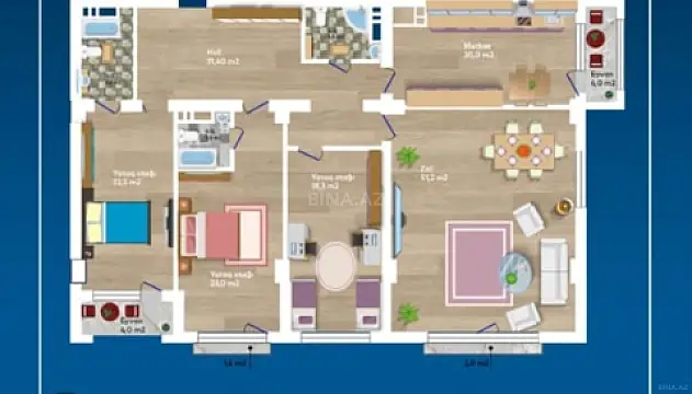 Satılır 4 otaqlı mənzil 196 m²