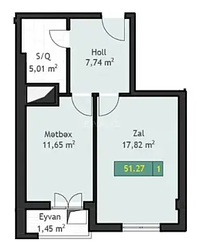 Satılır 2 otaqlı mənzil 53 m²