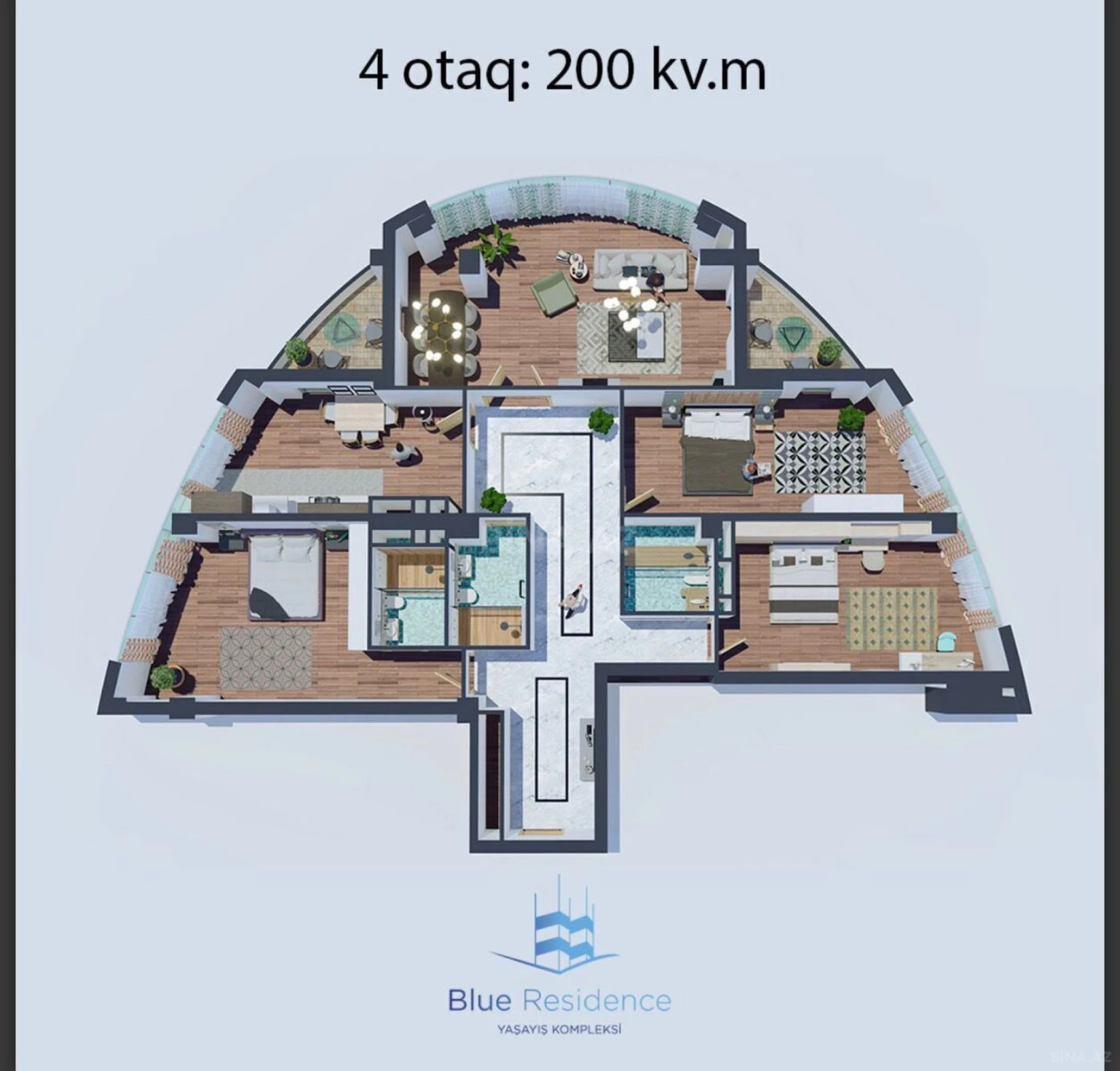 Satılır 4 otaqlı mənzil 200 m²