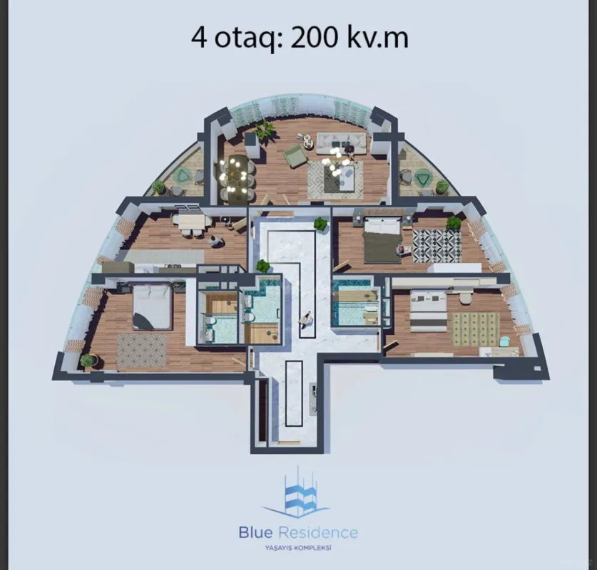 Satılır 4 otaqlı mənzil 200 m²