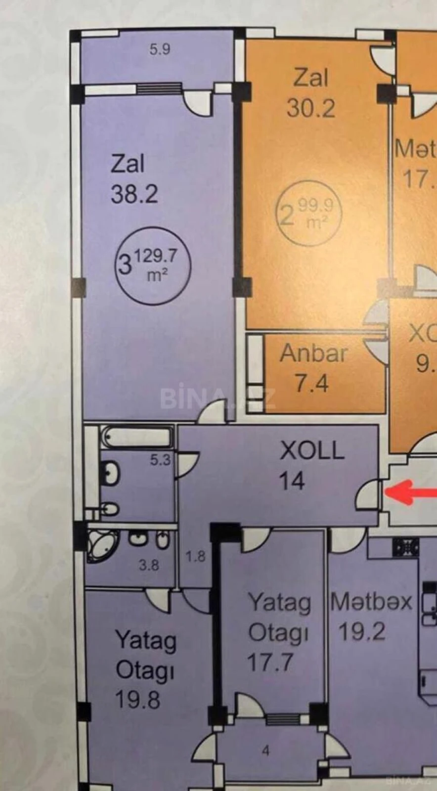 Satılır 3 otaqlı mənzil 130 m²