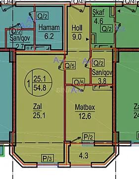 Satılır 1 otaqlı mənzil 66 m²
