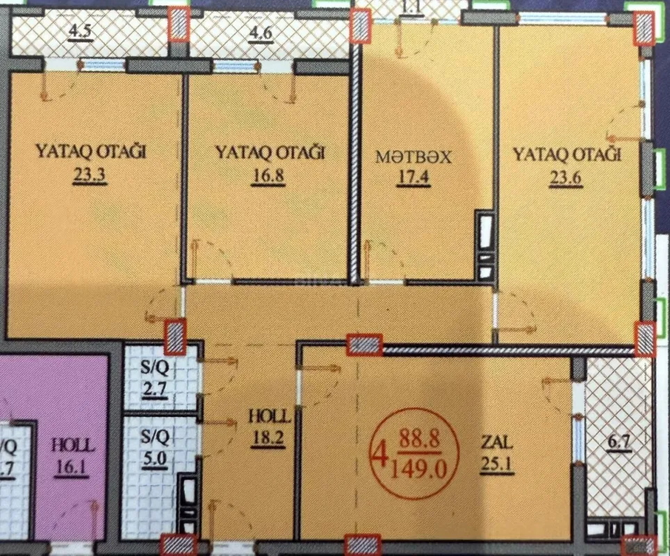 Satılır 4 otaqlı mənzil 150 m²