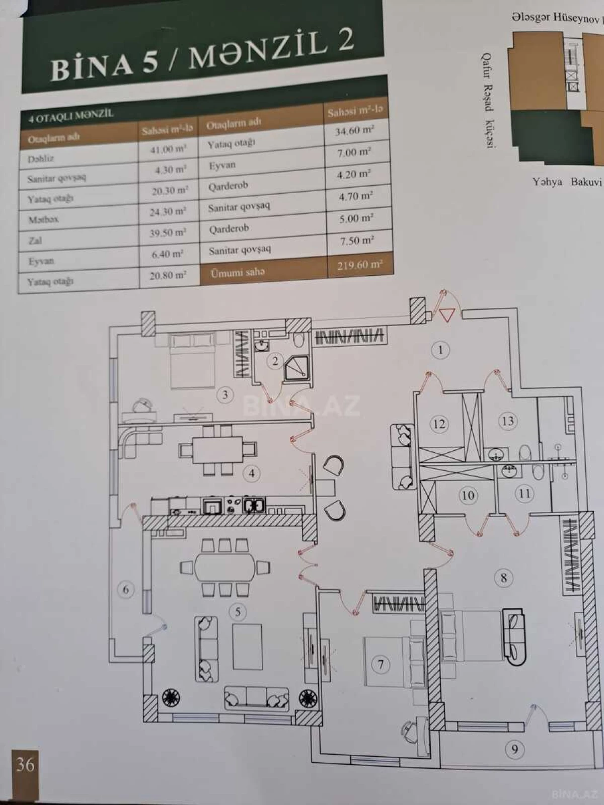 Satılır 4 otaqlı mənzil 219.6 m²