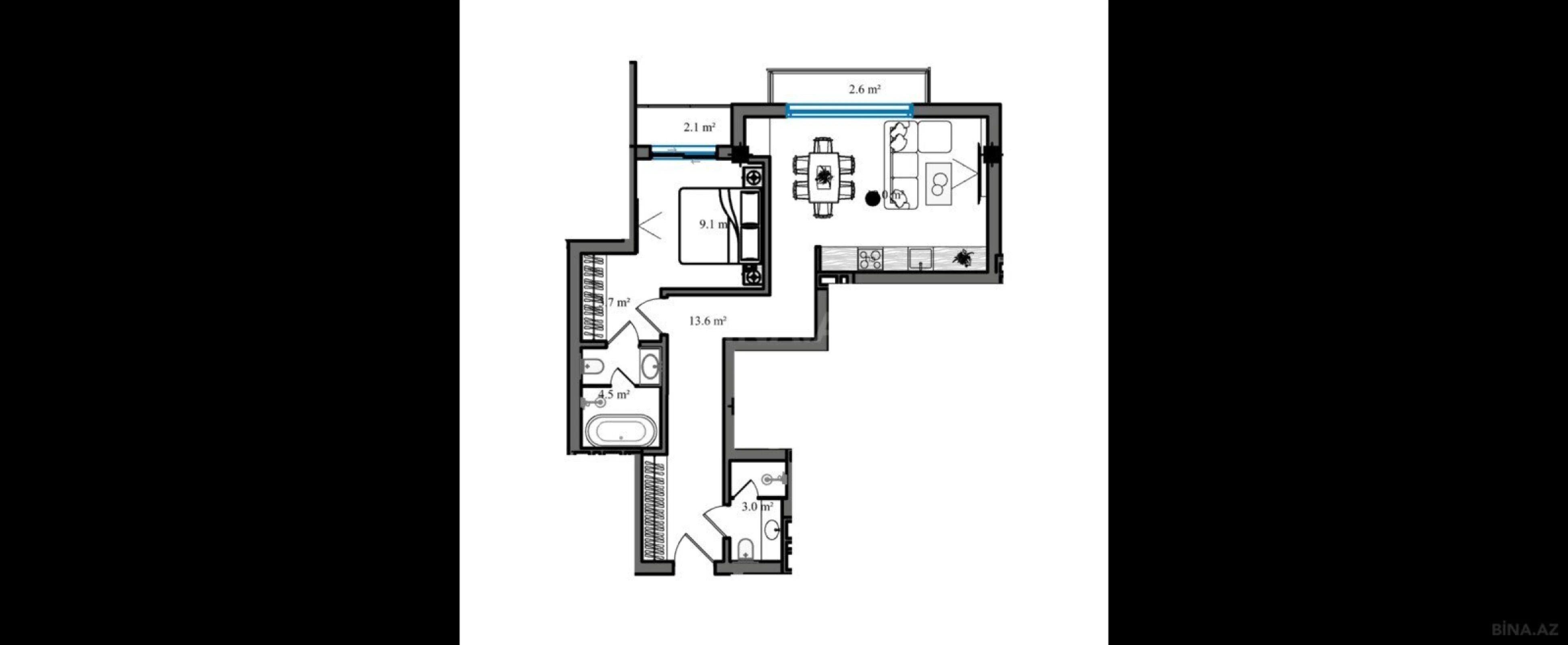 Satılır 2 otaqlı mənzil 70.1 m²