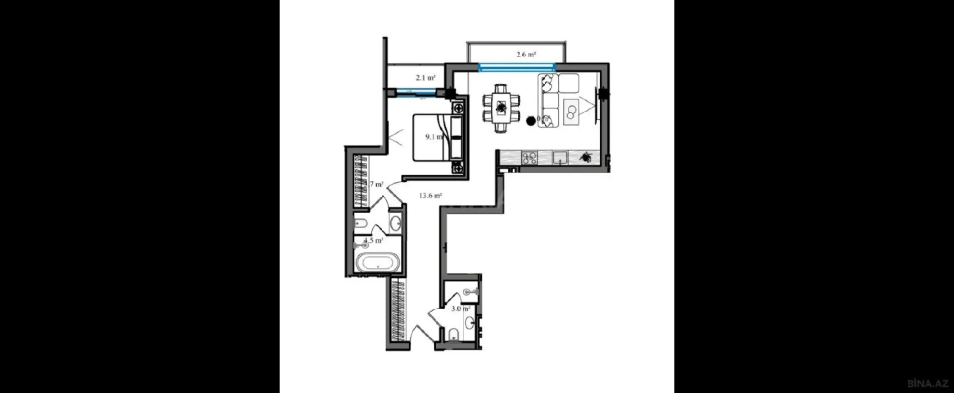 Satılır 2 otaqlı mənzil 70.1 m²