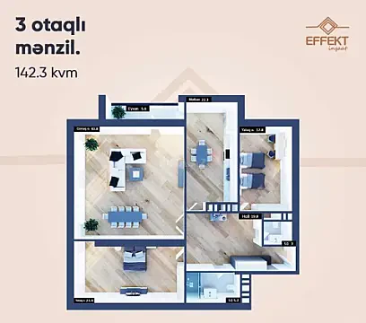 Satılır 3 otaqlı mənzil 142 m²
