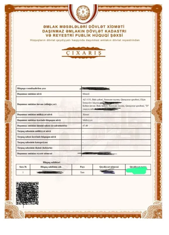 Satılır 2 otaqlı mənzil 53 m²
